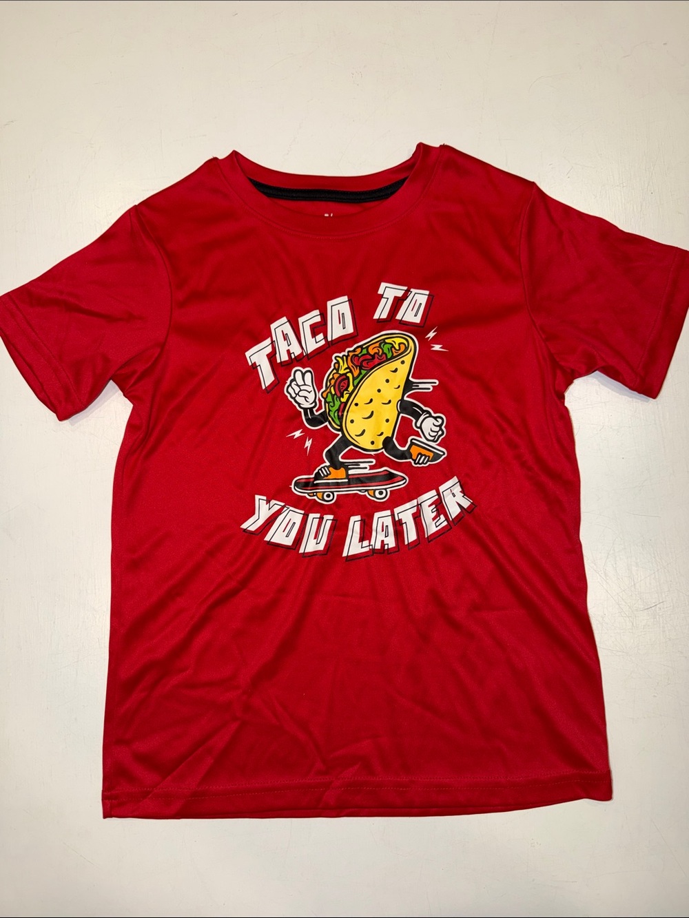 Red Short-Sleeve Taco Skate Graphic Tee for Kids